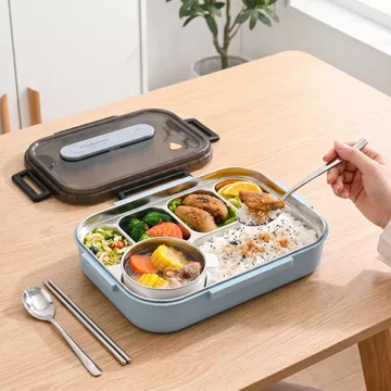 Hộp đựng thực phẩm bằng thép 316L, Hộp đựng phân vùng sáu khu vực, Hộp đựng thực phẩm ấm áp, Bộ dụng cụ di động học giả, đựng thực phẩm di động tại nơi làm việc, Dụng cụ Bento phân vùng dung tích lớn