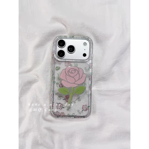 Lấp Lánh Hoa Hồng Hoa Hồng Cô Gái Hàn Quốc Trái Tim Dây Silicon Dành Cho iPhone 17 17 Pro Max 16 15 Cô Gái Chống Rơi