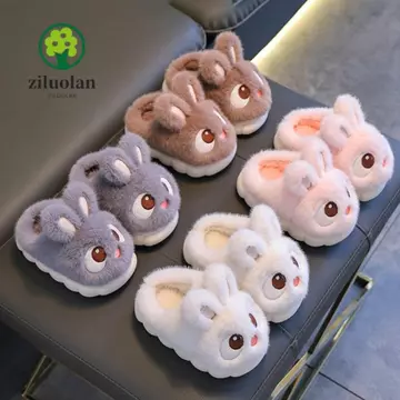 Dép Mùa Đông ZILUOLAN, Dép Cotton Gia Đình Thỏ Mắt Lớn, Dép Đi Trong Nhà Dễ Thương Thoải Mái Chống Trơn Trượt Dép Lông Tơ Trong Nhà