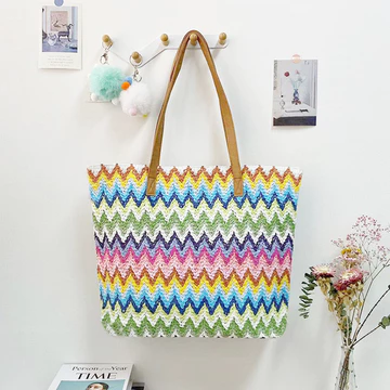 Women's Woven Straw Shoulder Bag – Large, for the Beach