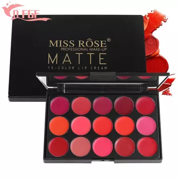 Bảng Son Môi DFGF Matte Có Gương, Cốc Chống Dính Chống Thấm Nước 15 Màu Son Bóng, Son Tint Mud Beauty Dưỡng Ẩm Son Đỏ Men Nữ