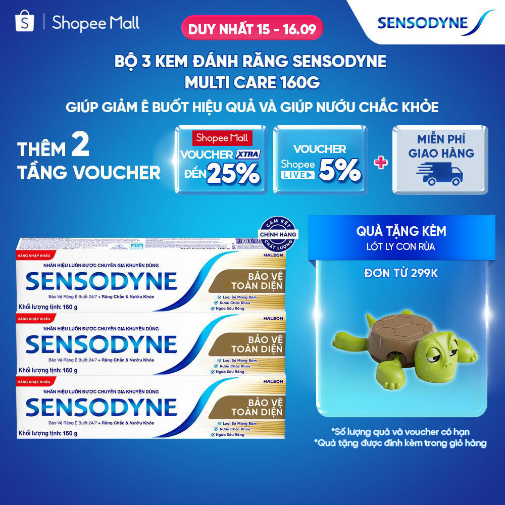 Bộ 3 Kem đánh răng SENSODYNE Multi Care 160g giúp giảm ê buốt hiệu quả và giúp nướu chắc khỏe