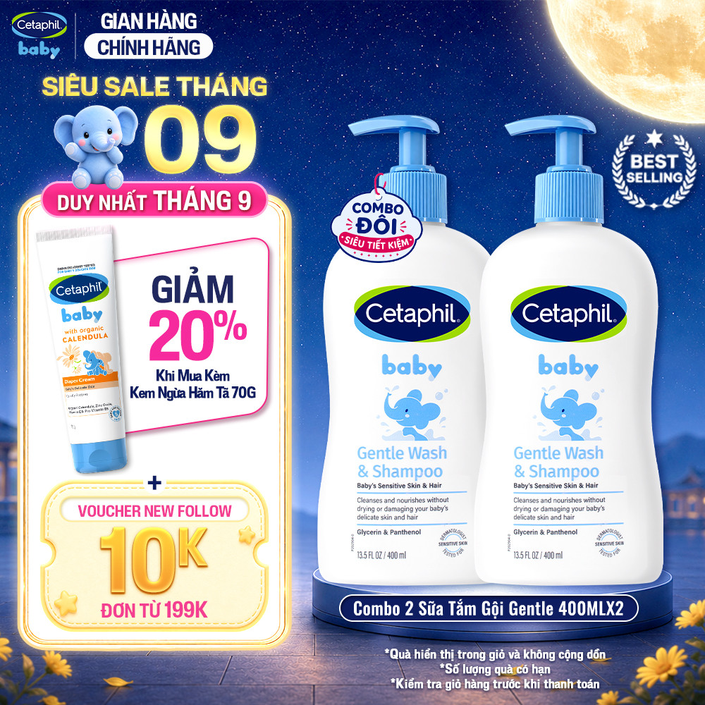 Combo 2 Sữa tắm gội dịu lành cho bé Cetaphil Baby Gentle Wash & Shampoo 400ml/chai