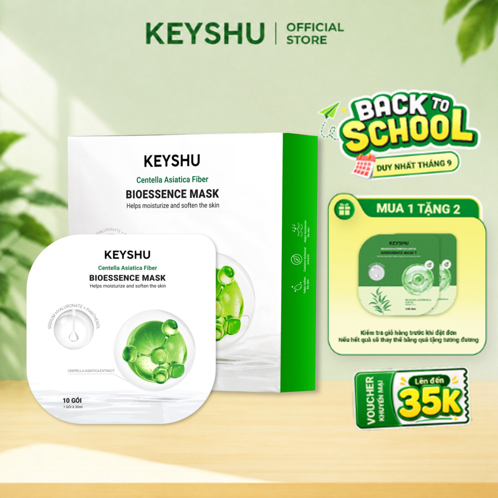 [DUY NHẤT THÁNG 9] 1 Hộp Mặt Nạ Sợi Xơ Rau Má Centella Fiber KEYSHU Dưỡng Ẩm, Hỗ Trợ Ngăn Ngừa Lão Hóa 10 Miếng 30ML