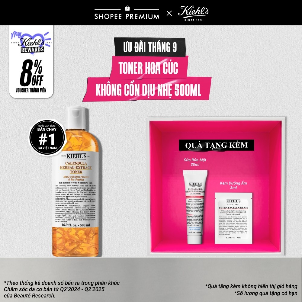 Nước cân bằng Hoa Cúc Kiehl's Calendula Herbal Extract Alcohol-Free Toner 500ml