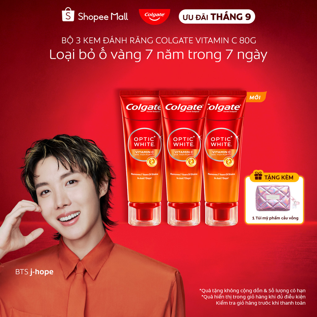 Bộ 3 Kem đánh răng Colgate trắng răng Optic White Vitamin C độ tinh khiết cao, loại bỏ vết ố cứng đầu trong 7 ngày 80g