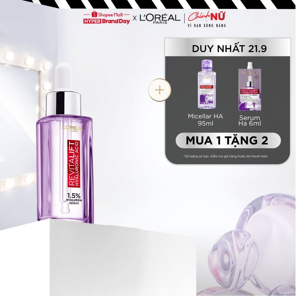 Serum dưỡng cấp ẩm tức thì, giúp làm giảm nếp nhăn & căng mướt da L'Oreal Paris Revitalift 1.5% Hyaluronic Acid 30ml