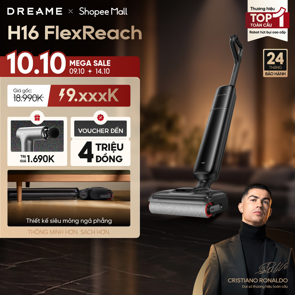 Dreame H16 Flexreach Máy hút bụi lau sàn không dây | Lực hút 28.000 Pa | giặt và sấy giẻ nóng 95°C | BH 24 tháng