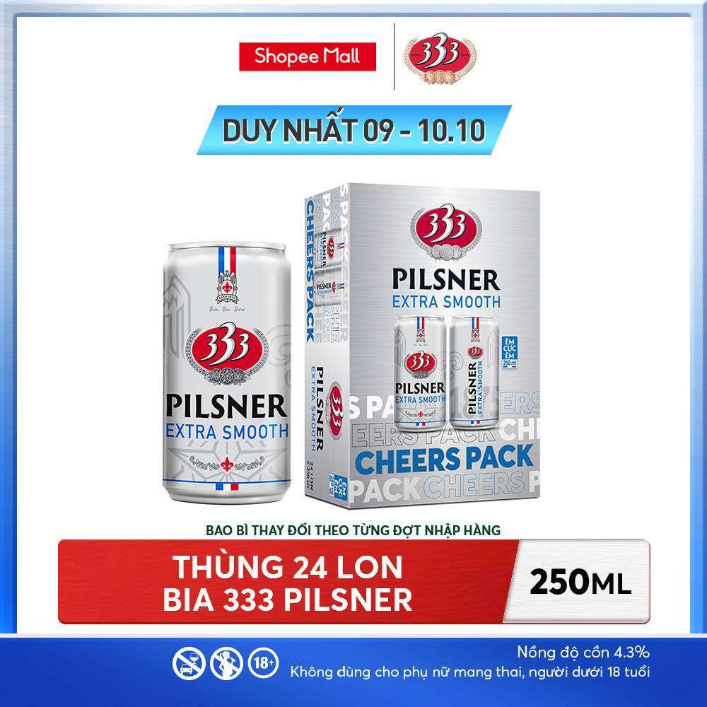 Nồng độ cồn 4.3% - Thùng 24 Bia 333 Pilsner 250ml