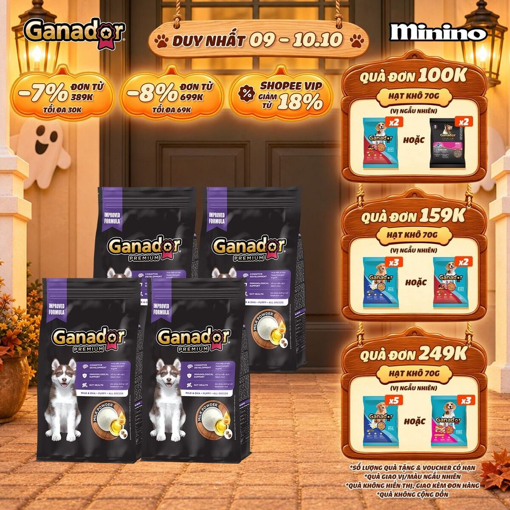 Combo 4 x Thức ăn hạt Ganador Premium cho chó con vị Sữa & DHA 400g