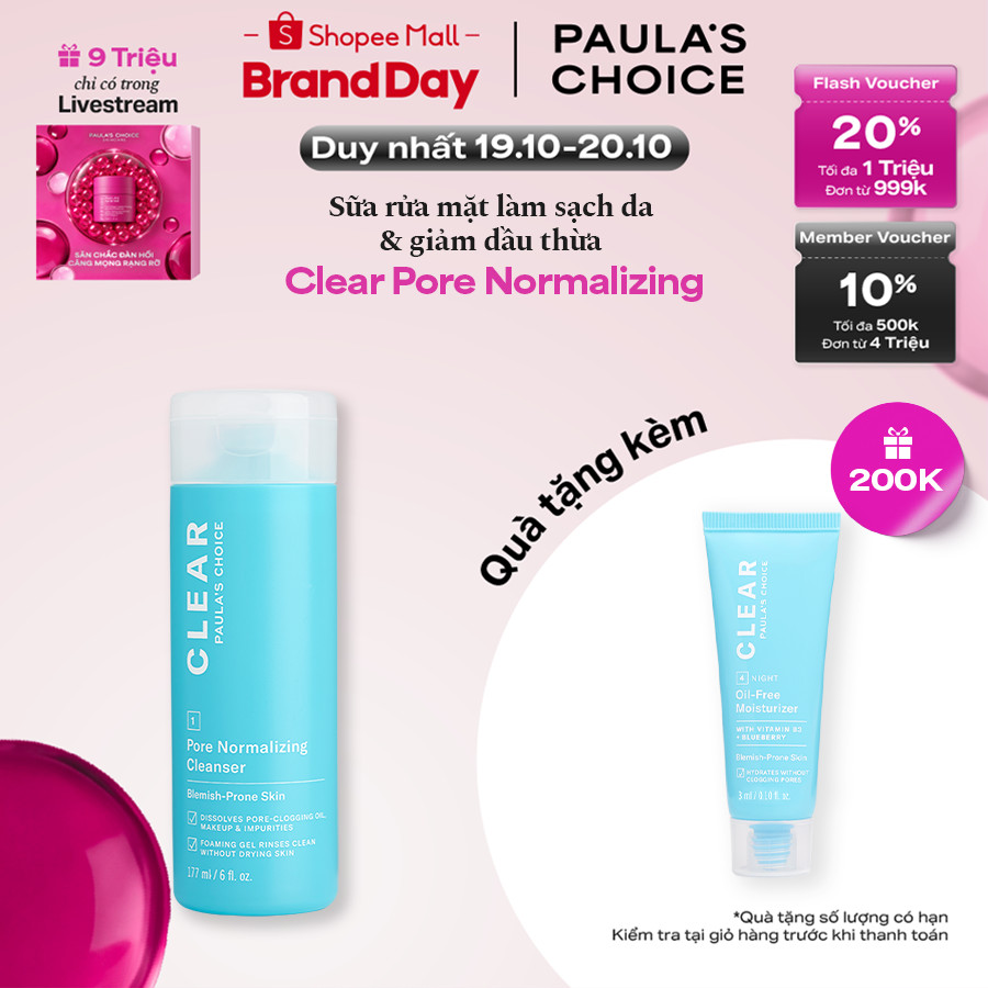 Sữa rửa mặt dành cho da mụn, làm sạch sâu và giảm dầu thừa Paula's Choice Clear Pore Normalizing Cleanser 177ml 6002