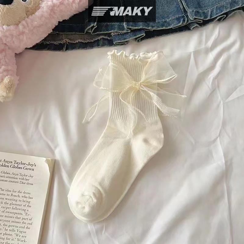 Newwellknownepic 1 Đôi Tất Gothic Nơ Giữa Ống Preppy Phong Cách Công Chúa Tất JK Dạo Phố VN