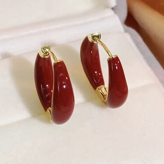 Bông tai nhỏ giọt dầu đỏ phong cách mùa thu đông