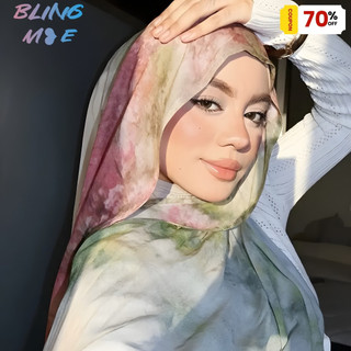 Khăn Trùm Đầu Bohemian Cotton Modal, Polyester Thoáng Khí - Màu Hồng và Xanh Lá, Họa Tiết Hoa và Hình Học Sống Động