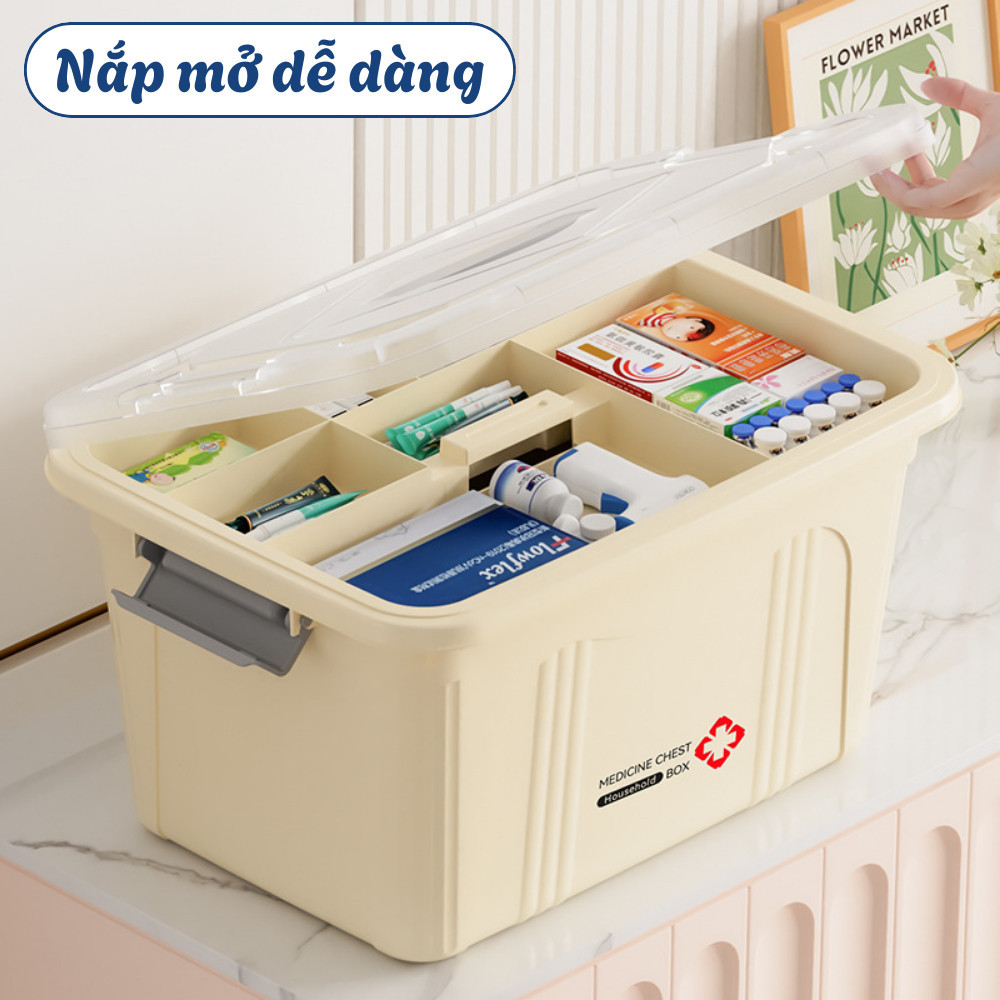 Hộp Đựng Thuốc Chia Ngăn 2 Tầng Có Nắp Đậy Chống Bụi DINOHOME, Hộp Y Tế Gia Đình Đa Năng Bảo Quản Tiện Lợi