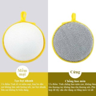 [Viền vàng] Miếng rửa chén bát, cọ xoong nồi hình tròn, 2 mặt 2 công dụng - tiện dụng, siêu bền