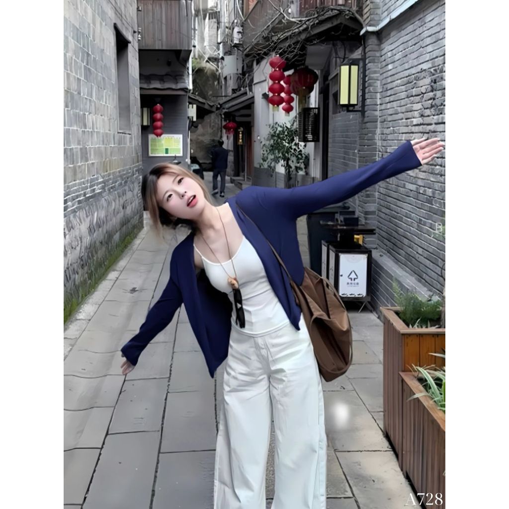 Áo Cardigan Nữ Dáng Dài, Áo Khoác Cotton Co Giãn Thoáng Mát, Phong Cách Basic_A728