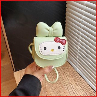 Túi đeo chéo mèo Kitty hình quả táo dễ thương dành cho nữ Ví da Mini nơ bướm