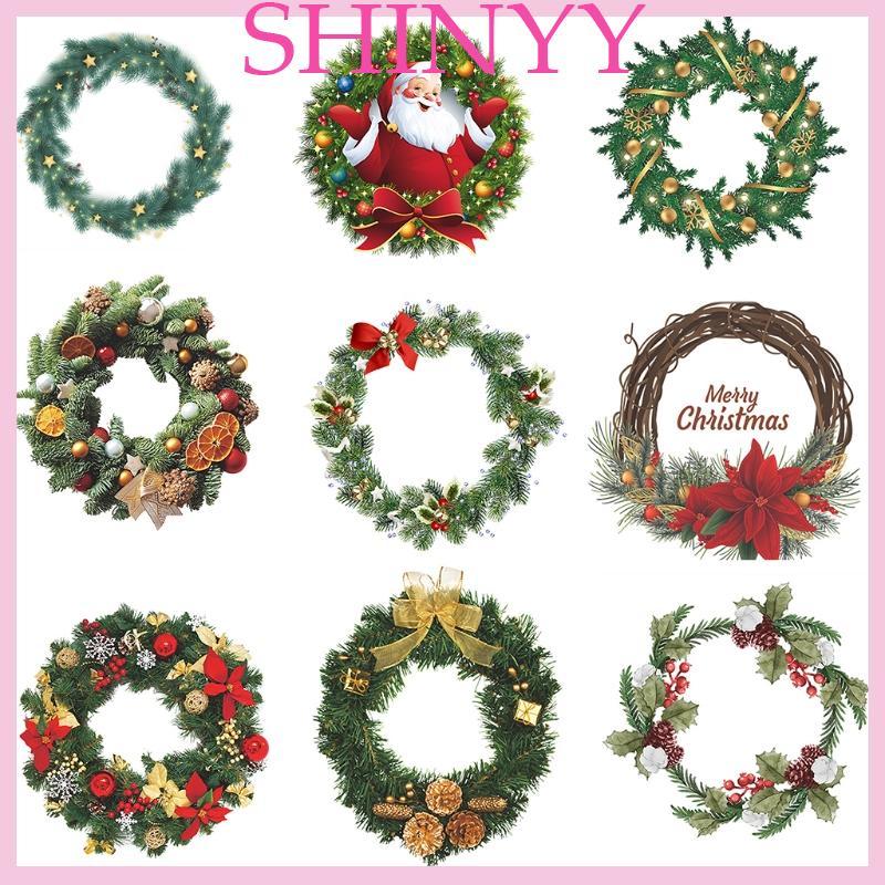 SHI Dễ Thương Giáng Sinh Vòng Hoa Dán Tường Bé Trẻ Em Phòng Khách Xmas Cây Vòng Hoa Decal Nhà Cửa Sổ Kính Tĩnh Trang Trí