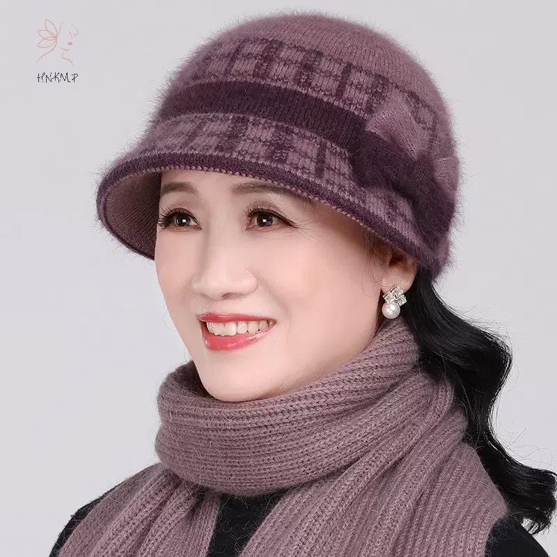 Mũ Bóng Chày Lông Cừu Dệt Kim Mùa Đông - Lông Thỏ Ấm Áp, Phù Hợp cho Người Trung Niên và Cao Tuổi