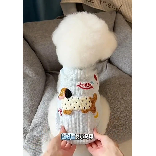 Quần áo thú cưng mùa xuân có áo kéo thêu Teddy Bichon Cat Puppy Quần áo quần áo thú cưng dễ thương