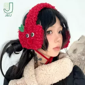 J & U Thiết Kế Hình Dạng Dễ Thương Màu Đỏ Sang Trọng Bịt Tai Dành Cho Nữ Thu Đông Ấm Bảo Vệ Tai Thời Trang Đa Năng Dây Đeo Tóc Mới