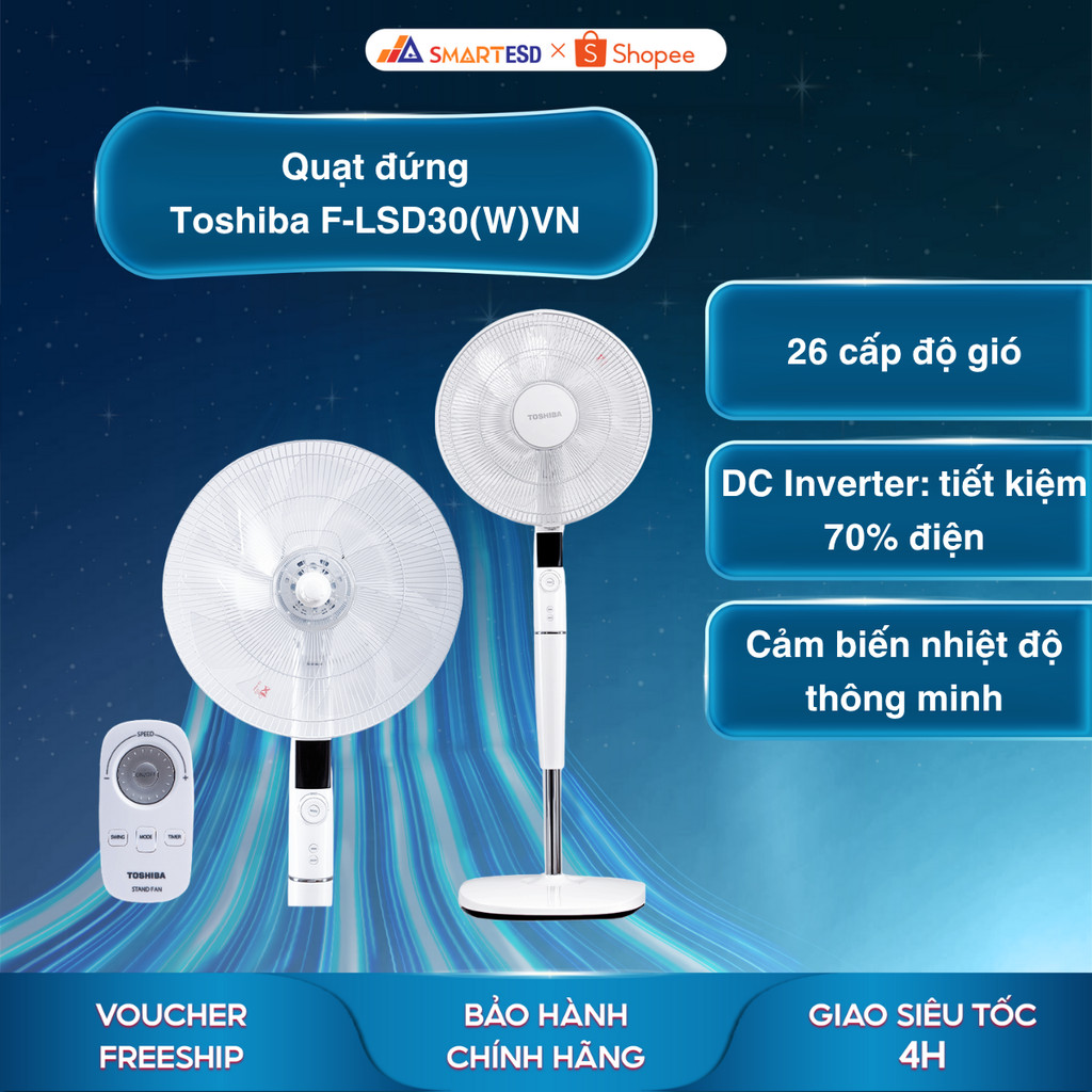Quạt đứng Toshiba F-LSD30(W)VN - Công nghệ DC INVERTER - Bảo hành chính hãng 12 tháng [Hỏa tốc Hcm]