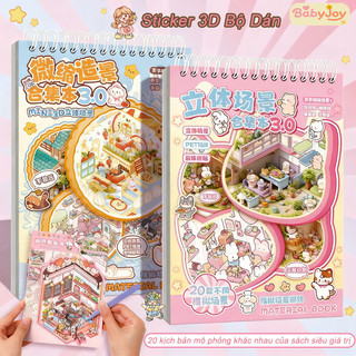 【BabyJoy】Sticker 3D Dòng Động Vật Nhãn Dán PET Sách,Bộ Sưu Tập Các Cảnh Thu Nhỏ,Phong Cảnh 3D Thủ Công Nhãn Dán DIY