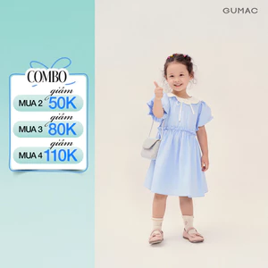 Đầm Bé Gái GUMAC Form A Xòe Tay Bí Cổ Cánh Hoa Vải Kate Mát Dễ Thương DKG04024