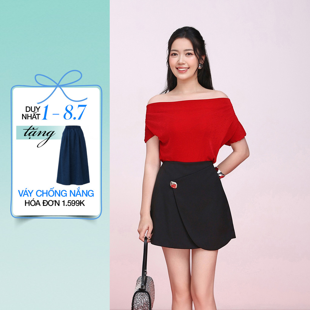 Chân Váy Nữ GUMAC Form A Ngắn Đắp Layer Đính Nút Chất Kaki Thun Co Giãn Tôn Dáng VF05032