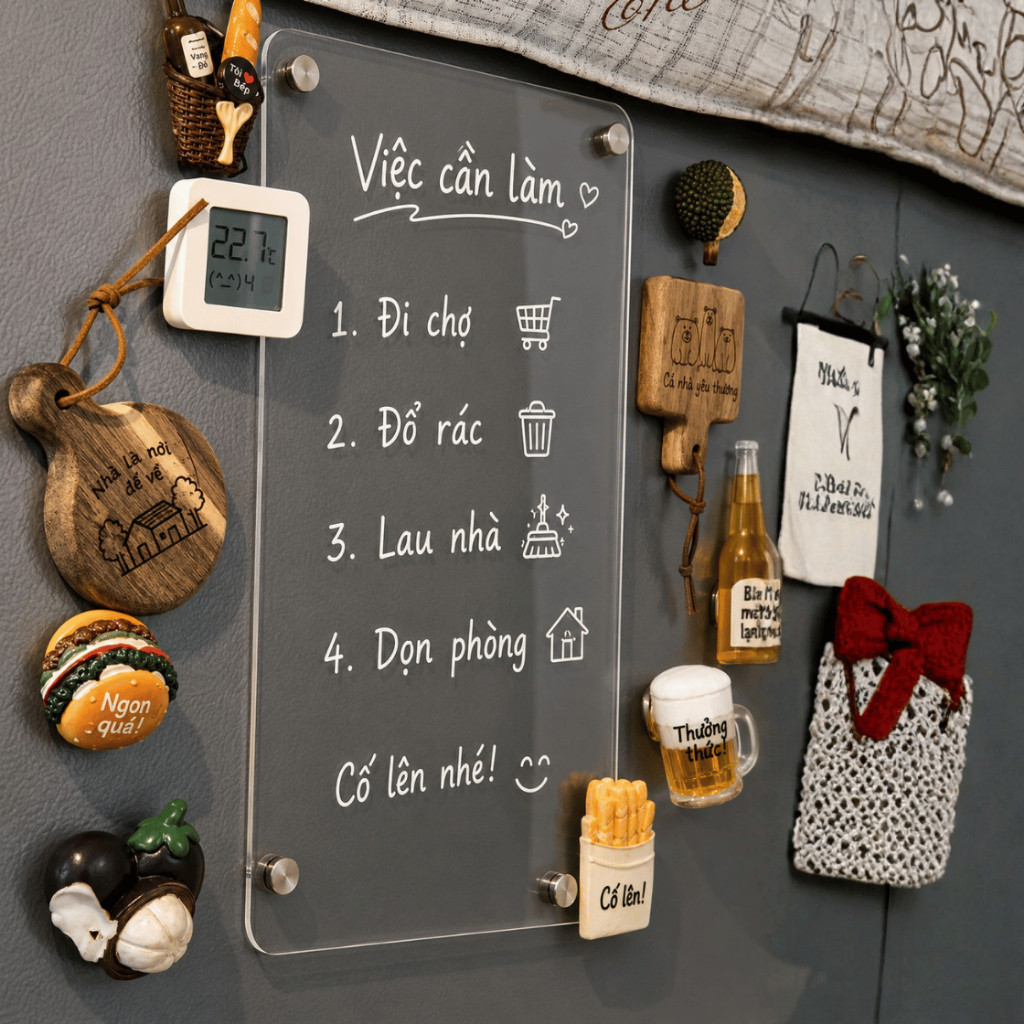 [TẶNG KÈM BÚT TRẮNG] Bảng Ghi Chú Trong Suốt Gắn Tủ Lạnh HOMIE, Bảng Acrylic Nam Châm Lập Kế Hoạch Dễ Xóa