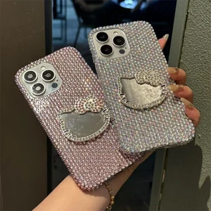 Gương Kính KT Cat Kim Cương Giả Ốp Lưng Điện Thoại Thích Hợp Cho iPhone17promax Cao Cấp Apple 16 Full Diamond