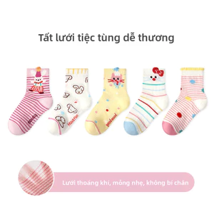 Bộ 5 Đôi Tất Trẻ Em Xuân Hè, Nhẹ Dễ Thương, Vải Cotton, Thiết Kế Lưới Thoáng Khí.