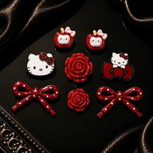 Set Charm Hello Kitty Táo Đỏ Nơ Cherry & Hoa Hồng Đỏ Resin Cao Cấp – Red Rose Bow Collection Trang Trí Dép