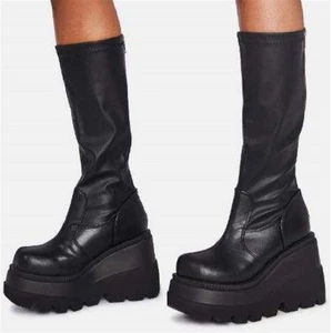 Kích Thước Lớn Phong Cách Gothic Dày Giày Bốt Xe Máy Rider Giày Không Đầu Gối Ngón Chân To Ôm Hơn Nhìn Cao Giày Nữ Châu Âu Mỹ Lớn 20260616