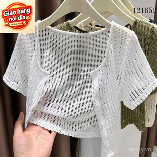 Giao hàng nội địa từ Việt Nam  Phong Cách Hàn Quốc Nữ Mùa Hè blazer Trắng Đen Tay Ngắn Shrug Ren Bolero filipiniana Áo khoác ngoài cardigan áo cho Nữ Đầm