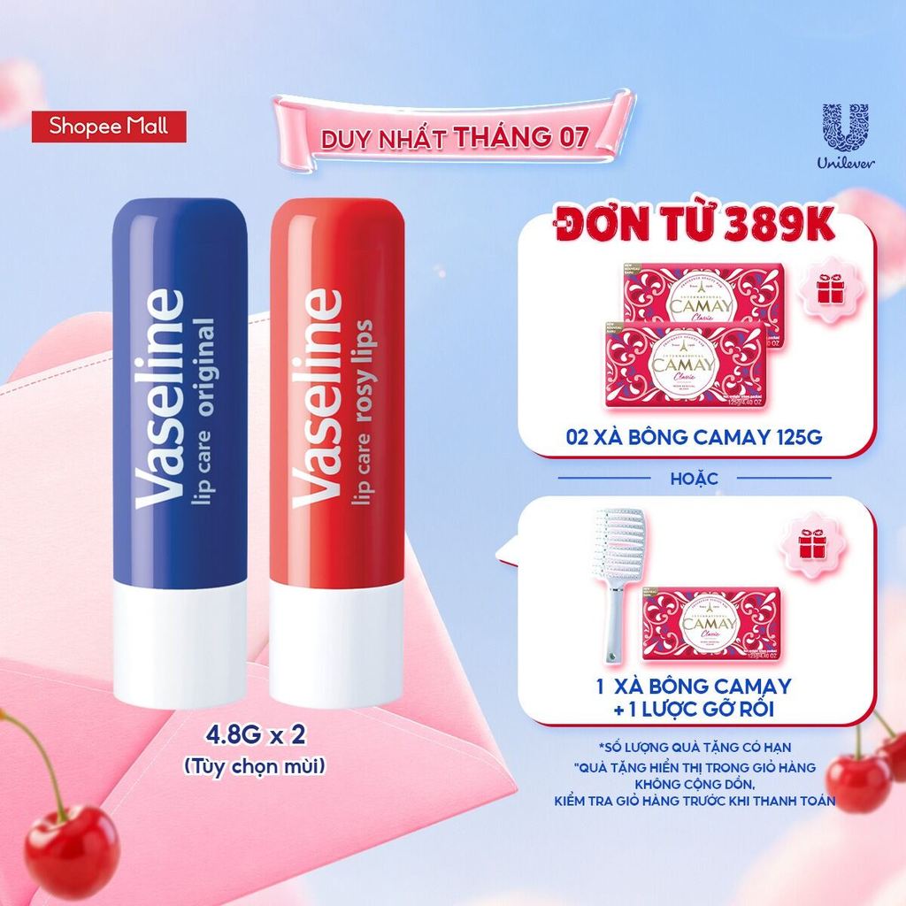 Combo 2 son dưỡng môi Vaseline Lip Care Stick 4.8g (Tùy chọn mùi hương)