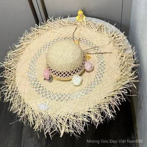 Mũ đẹp!Đi Biển Kỳ Nghỉ Làm Tay Ảnh Chống Nắng Che Nắng Vành Lớn Hoa Ren Mũ Rơm