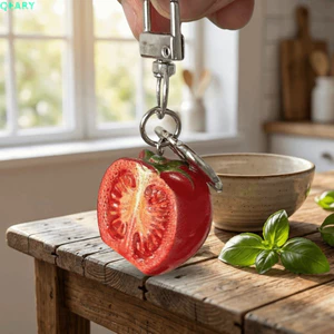 QEARY Túi Cà Chua Quyến Rũ, Màu Sắc Sống Động Móc Chìa Khóa Trái Cây Đỏ, Trái Tim Dễ Thương Bền Acrylic Thực Tế 3D Nhựa Móc Khóa Bé Gái Trẻ Em