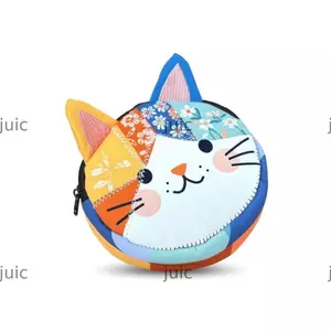 Túi trang điểm JUIC, Ví đựng tiền xu hình mèo thiết kế dây kéo, Túi đựng mỹ phẩm nhỏ chắp vá dễ thương dành cho nữ