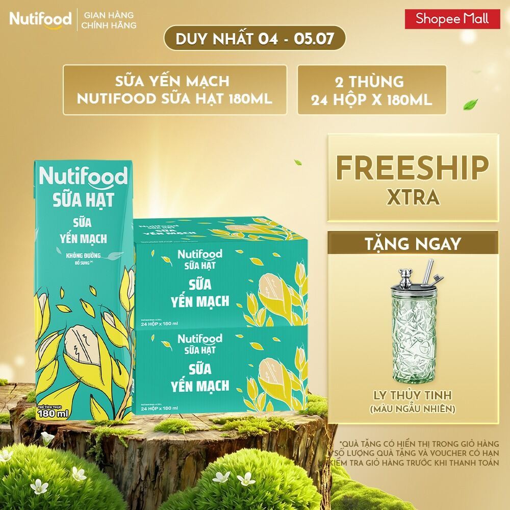 Combo 2 Thùng 24 Hộp Sữa Yến Mạch Nutifood Sữa Hạt 180ml