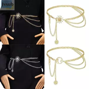 Dây thắt lưng JVSUB Punk, Dây xích nữ Hip Hop cổ điển, Dây đeo thắt lưng ngôi sao mặt trăng vàng thời trang