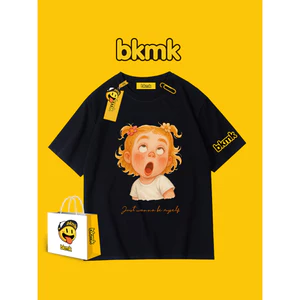 Bkmk Rời Triều 200GSM Mềm Mại Chất Lượng Cao In Lười Gió Áo Thun Bé Trai Triều cotton Đa Năng Mùa Hè Tay Ngắn Cao Đường Phố 0704