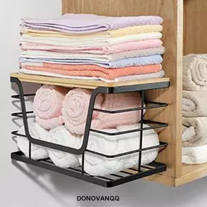DONOVANQQ 2 Miếng Đựng Túi Đựng Rác, Thép Carbon Với Tre Top Túi Đựng Rác, Giỏ Đựng Đồ Trái Cây Đen Tiết Kiệm Không Gian Đa Năng