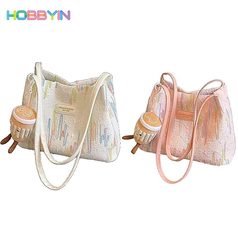 HOBBYIN Túi đeo vai HOBBYIN, Túi đeo chéo bằng vải Canvas dễ thương, Túi Tote Kawaii sành điệu sọc