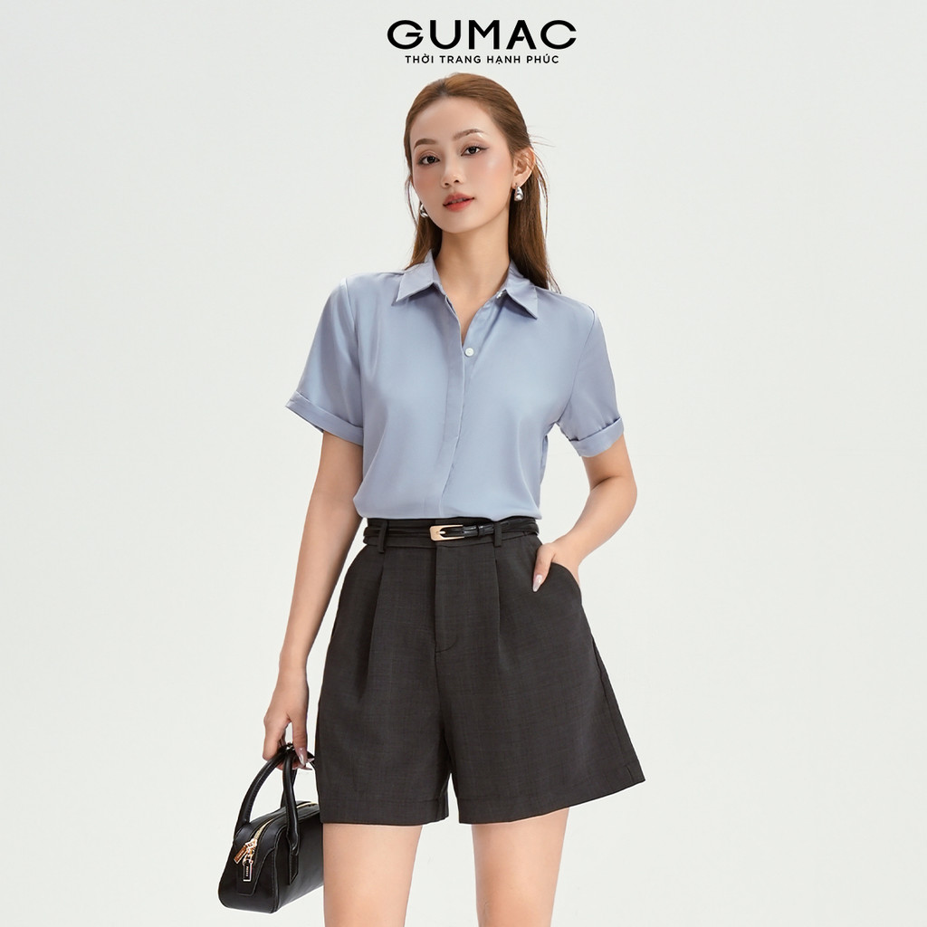 Quần Short Nữ GUMAC Kiểu Xếp Ly Lưng Rời Quai Dê Có Túi Xéo Trẻ Trung SHF10010