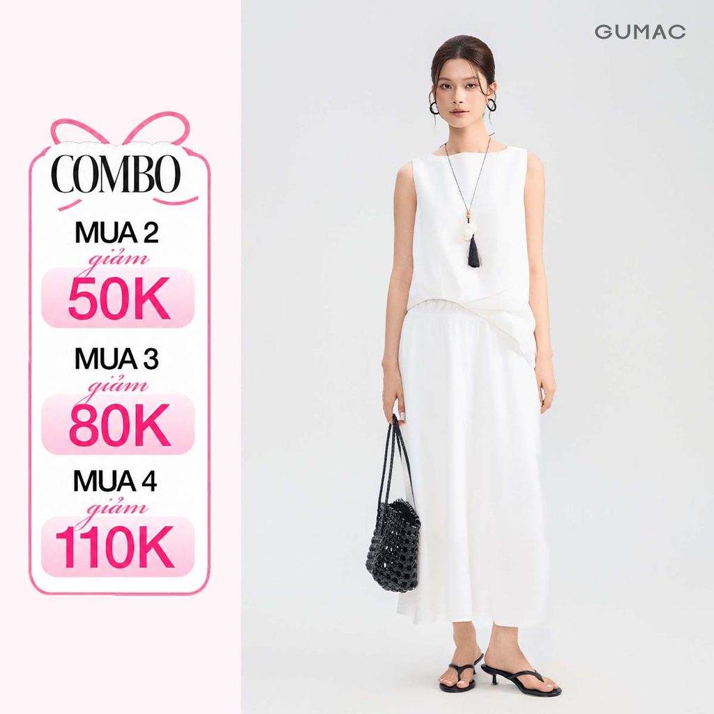 Chân Váy Midi Nữ GUMAC Dáng A Xòe Lưng Thun Không Túi Chất Tơ Nhăn Mềm Thoáng Mát VG05038