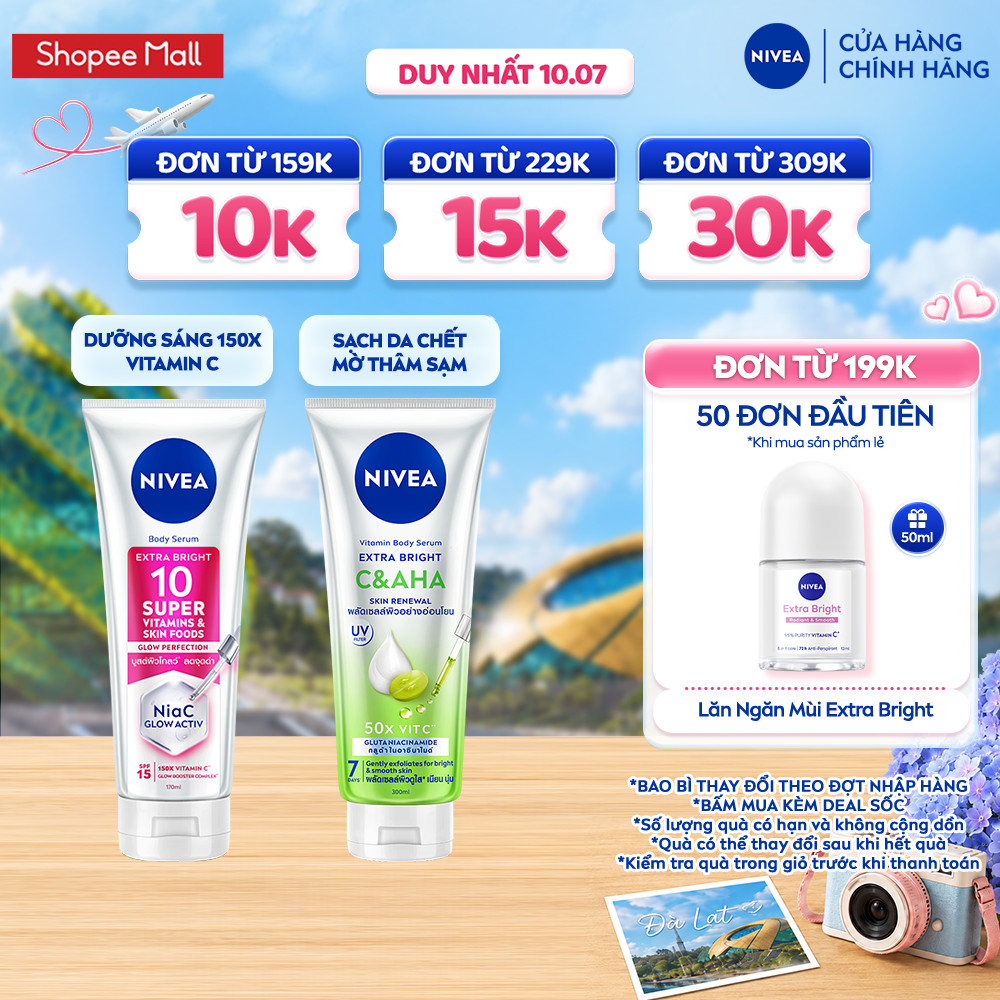 Serum Dưỡng Thể NIVEA 10 Super Vitamins & Skin Foods Sáng Da/Vitamin Extra Bright C&AHA Dưỡng Sáng (300ml) - 93824/99197