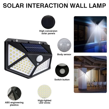 Đèn cảm biến LED, Sạc năng lượng mặt trời, Chống bắn nước ngoài trời, Cảm biến ánh sáng thông minh, Độ sáng có thể được điều chỉnh tự động, Đèn chiếu sáng bốn mặt trên tường sân Đèn tường cảm biến cơ 