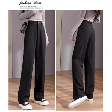 Đen Phù Hợp Với Quần Nữ Quần Quần Quần Quần Nữ Nhỏ Quần Drap Quần Thẳng Quần Thuốc Lá Chuyên Nghiệp Chụp Thật Quần Ống Rộng Quần